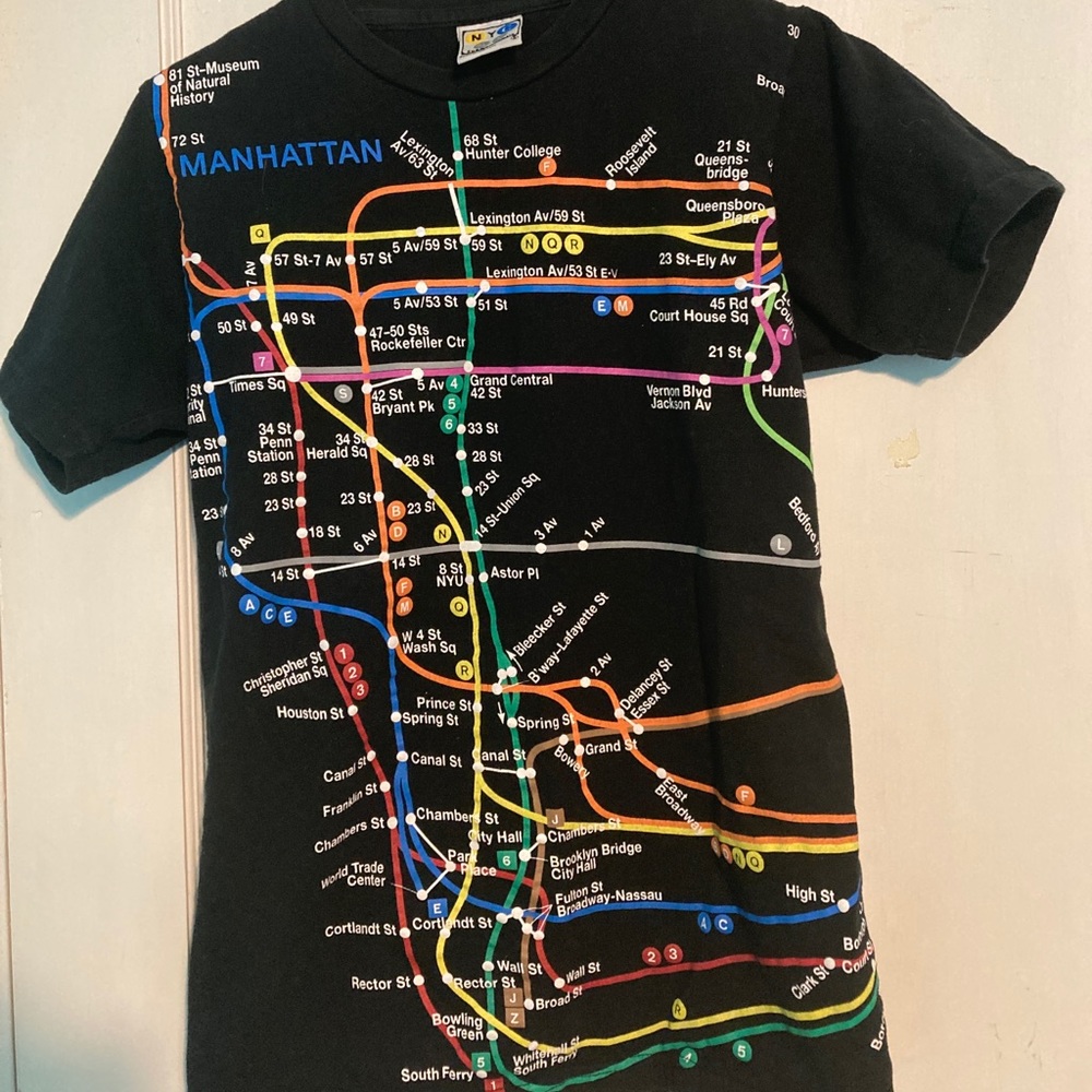 NYC Subway Manhattan Shirt S Black Cotton COLORFUL